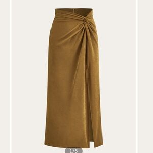 Commense Tan Twist Front Midi Skirt